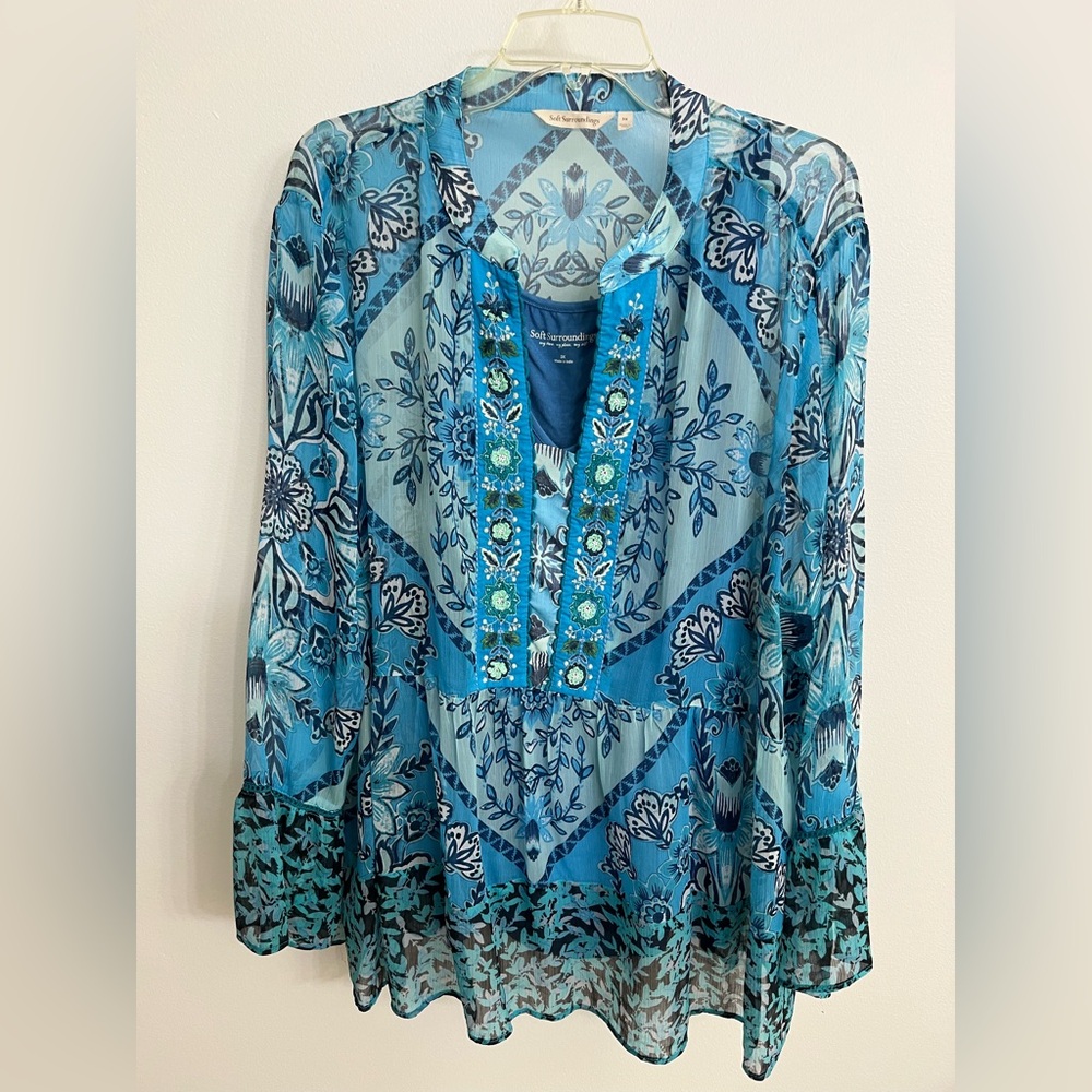 EUC Soft Surroundings Blue Floral Tunic with Blue Tank Top 3X - Picture 3 of 9